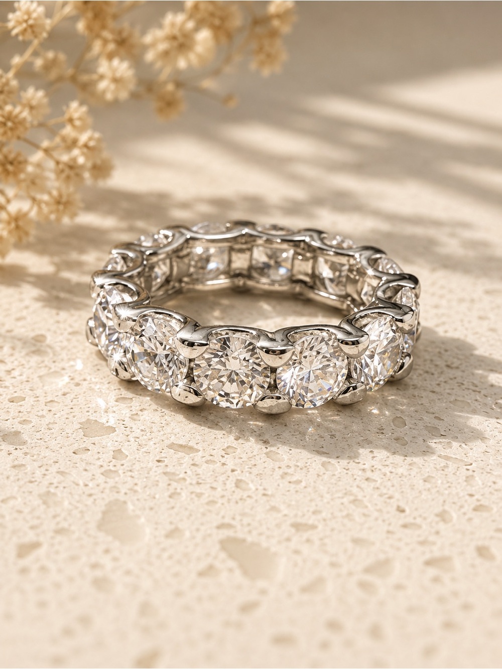 Suzy Levian 925 Sterling Silver Eternity Band Ring Round Cubic Zirconia Prong